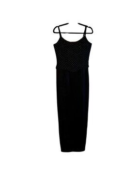 Vintage Y2K Jessica McClintock For Gunne Sax Black Rhinestone Gown With Spaghett